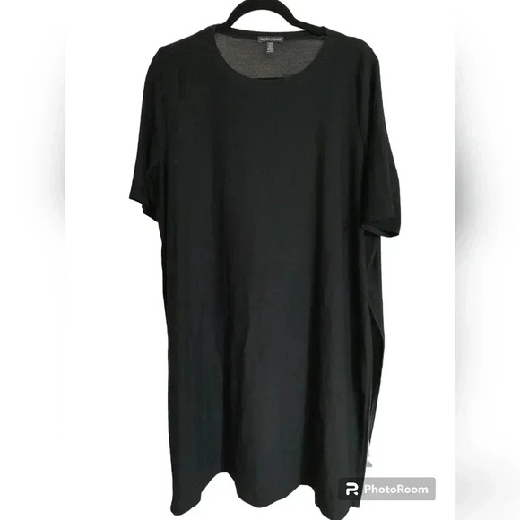 Eileen Fisher Women Black Short Sleeve Side Zippers Knit Dress EUC - Picture 1 of 5
